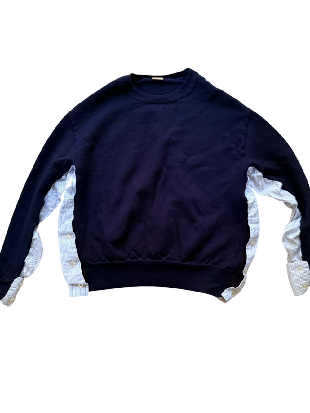 Adam Lippes 100% Merino Wool Ruffle Sleeve Sweater Navy S
